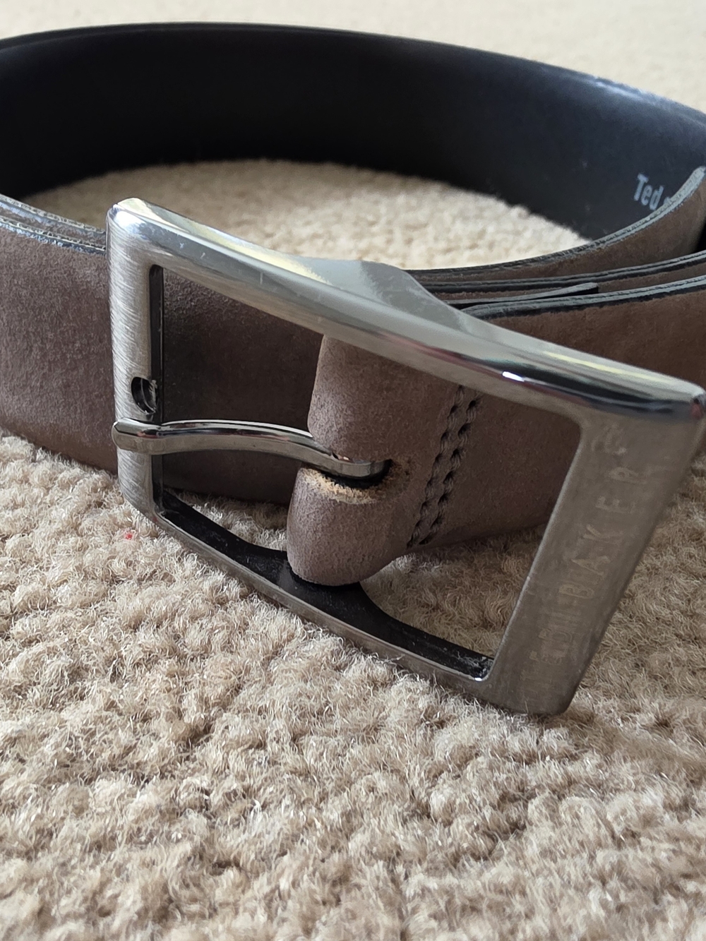 Ted Baker Grey Suede Men's Belt - Classic Silver Buckle